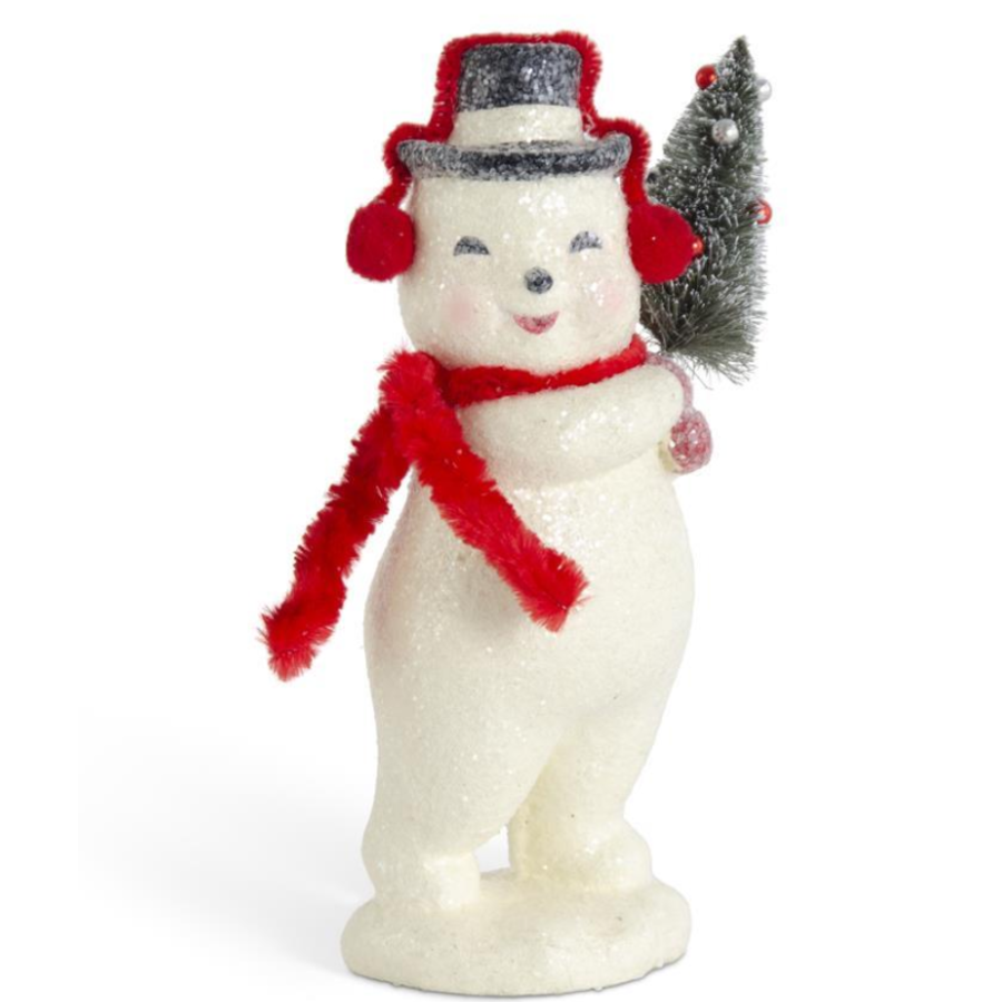 7.75" Glittered Snowman with Red Ear Muffs