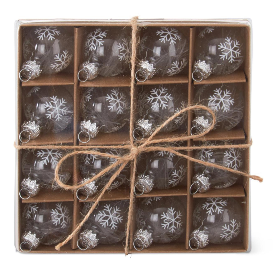 1" Clear Snowflake Glass Ornaments Box of 16