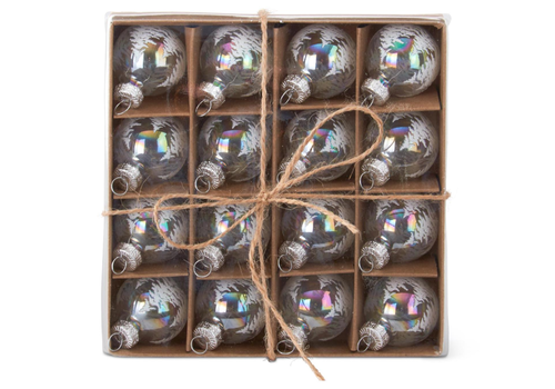  K & K Interiors Inc 1" Clear Iridescent Tree Glass Ornaments Box of 16 
