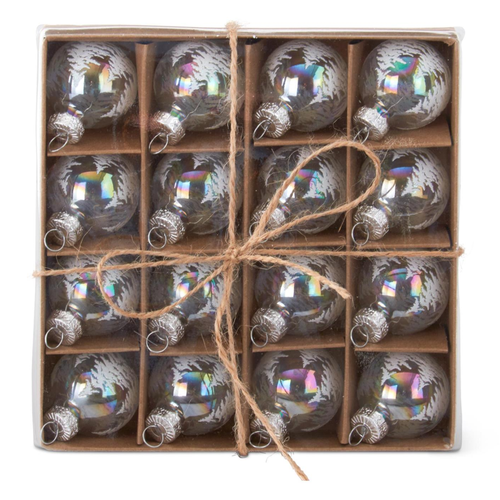  K & K Interiors Inc 1" Clear Iridescent Tree Glass Ornaments Box of 16 