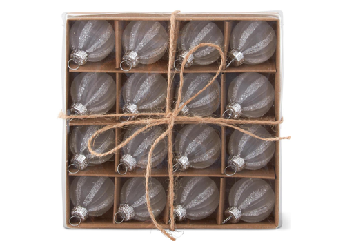  K & K Interiors Inc 1" White Striped Glass Ornaments Box of 16 