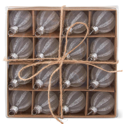  K & K Interiors Inc 1" White Striped Glass Ornaments Box of 16 