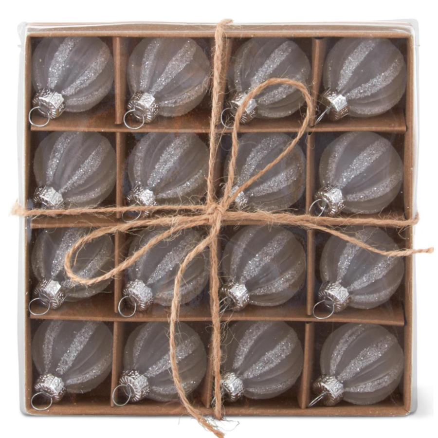 1" White Striped Glass Ornaments Box of 16