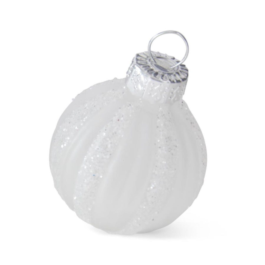 1" White Striped Glass Ornaments Box of 16