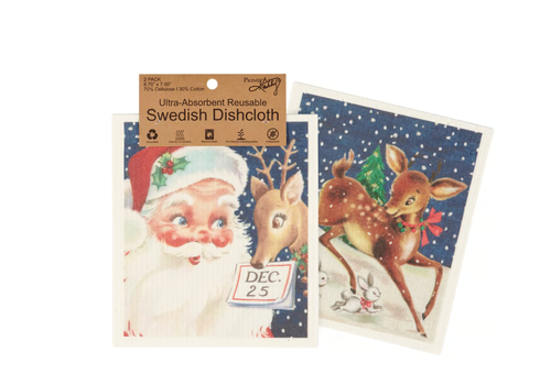  Primitives by Kathy Retro Santa Claus Swedish Dishcloth Set of 2 