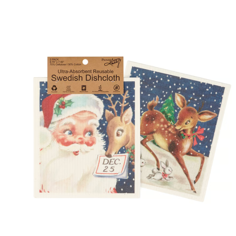 Retro Santa Claus Swedish Dishcloth Set of 2