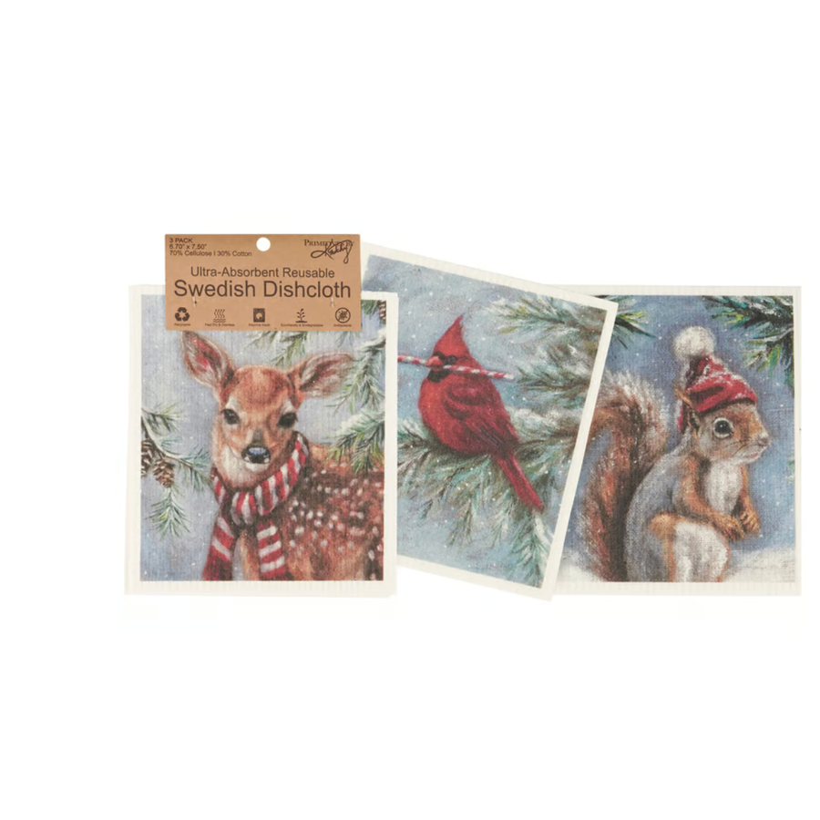 Winter Animal Swedish Dishcloth Set of 3