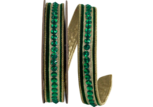  Reliant Ribbon 5/8" Jeweled Velvet Dupioni Backed Wired Edge - Hunter (PER YD) 