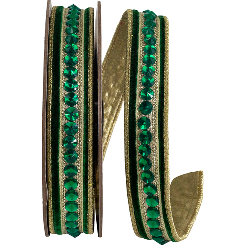  Reliant Ribbon 5/8" Jeweled Velvet Dupioni Backed Wired Edge - Hunter (PER YD) 