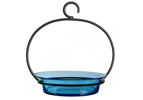  Recycled Glass 9.75" Aqua Bowl Bird Bath / Feeder 