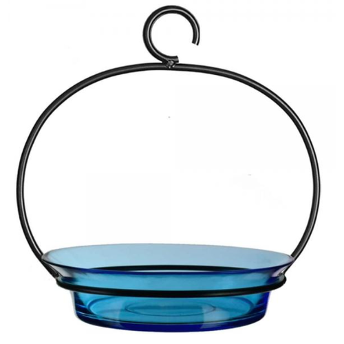  Recycled Glass 9.75" Aqua Bowl Bird Bath / Feeder 