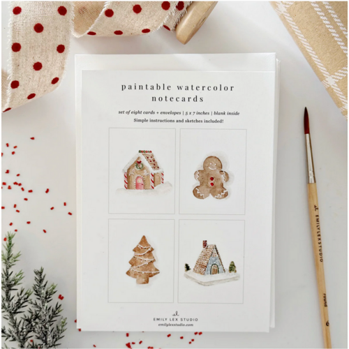  emily lex studio Gingerbread Paintable Notecards 