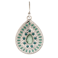 Silver Teal Ornate Teardrop Earrings