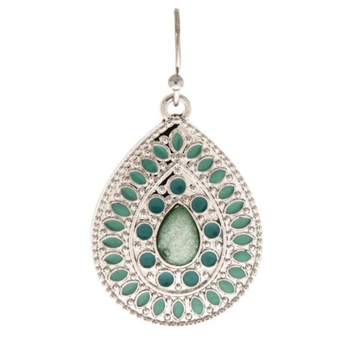  Rain Jewelry Collection Silver Teal Ornate Teardrop Earrings 