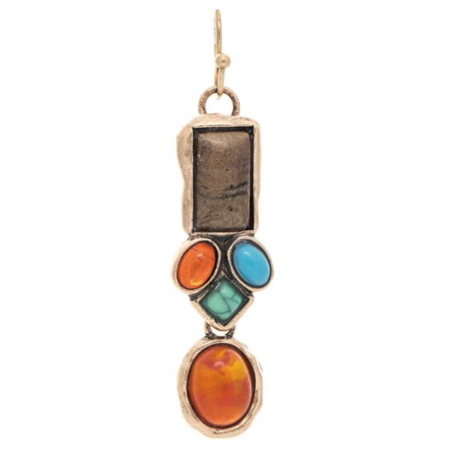 Gold Multi Gem Set Artisan Earrings
