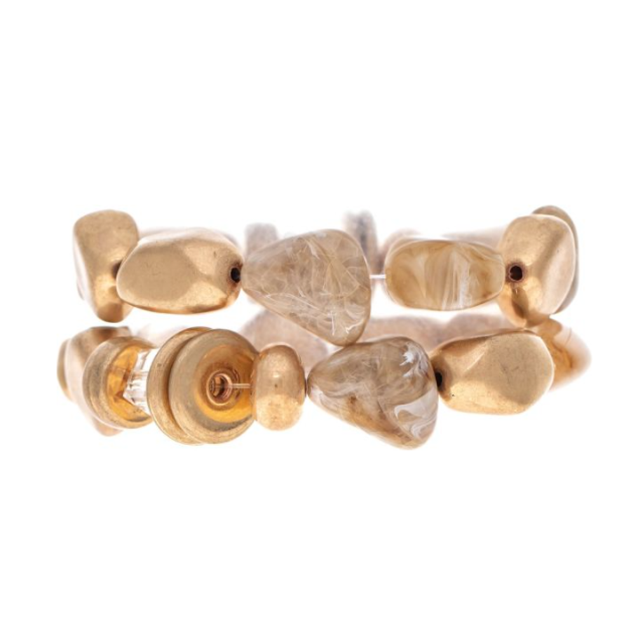 Gold Natural Chunky Gems 2 Piece Bracelet