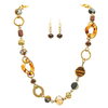 Rain Jewelry Collection Gold Brown Stone & Glass Circles Link Necklace Set
