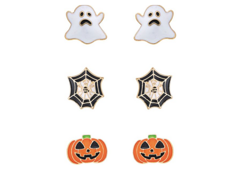  Rain Jewelry Collection Post Earring Set: Ghost, Web, Pumpkin 