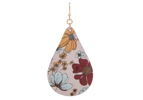  Rain Jewelry Collection Gold Pink Red Yellow Flower Print Wood Earrings 