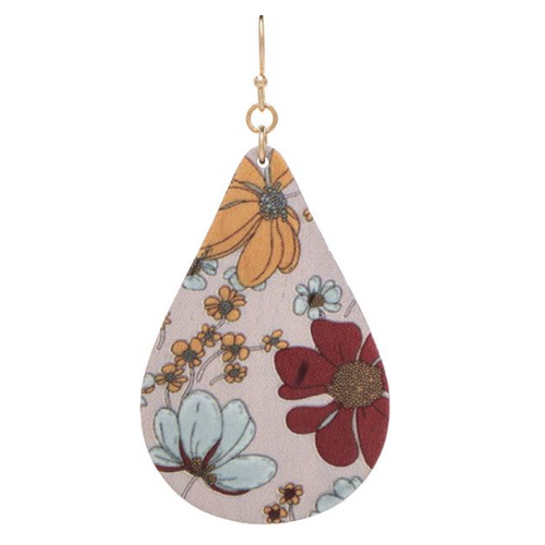  Rain Jewelry Collection Gold Pink Red Yellow Flower Print Wood Earrings 