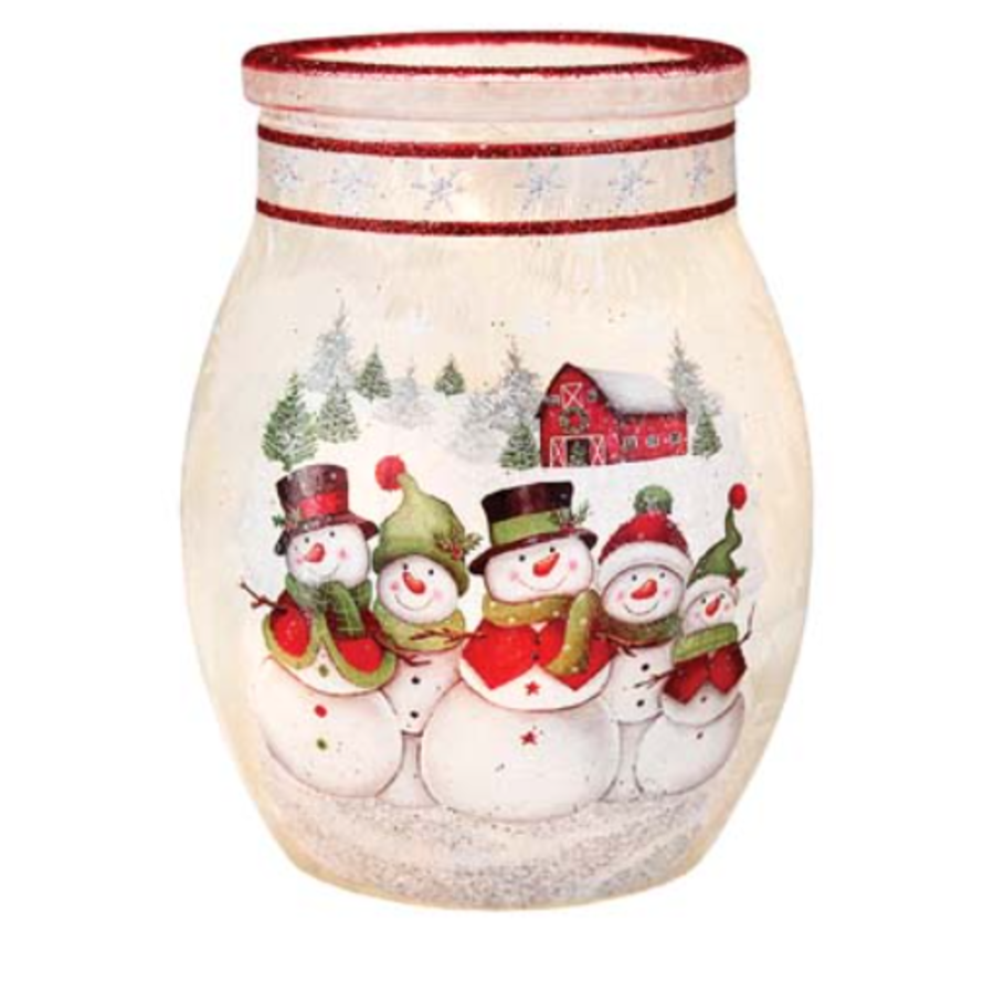 Happy Snowman Pre-Lit Small Jar with Ribbon