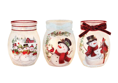  Stony Creek Happy Snowman Pre-Lit Small Jar with Ribbon 