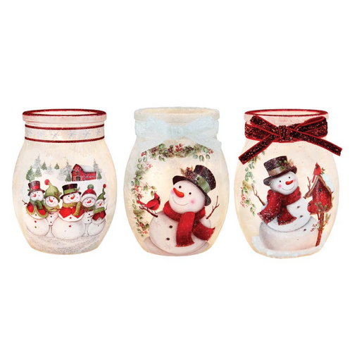  Stony Creek Happy Snowman Pre-Lit Small Jar with Ribbon 