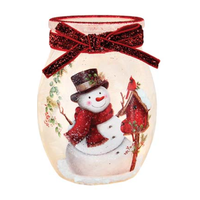 Happy Snowman Pre-Lit Small Jar with Ribbon