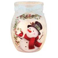 Happy Snowman Pre-Lit Small Jar with Ribbon