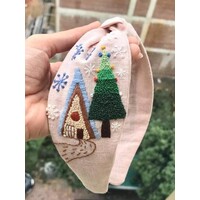 Christmas Embroidered  Pink Turban