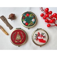 Floral Embroidered Compact Mirror