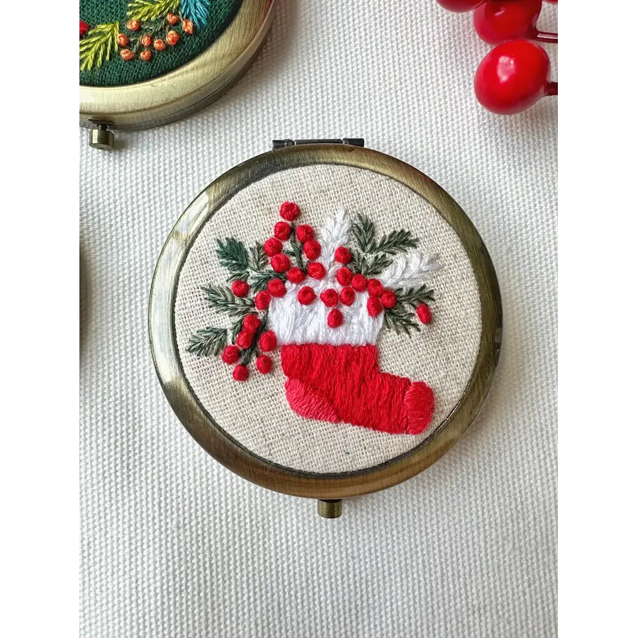 Floral Embroidered Compact Mirror