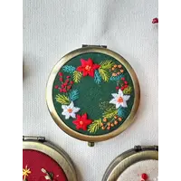 Floral Embroidered Compact Mirror