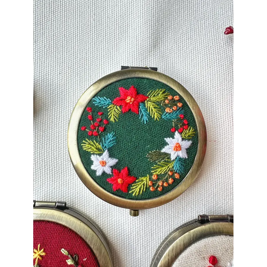 Floral Embroidered Compact Mirror