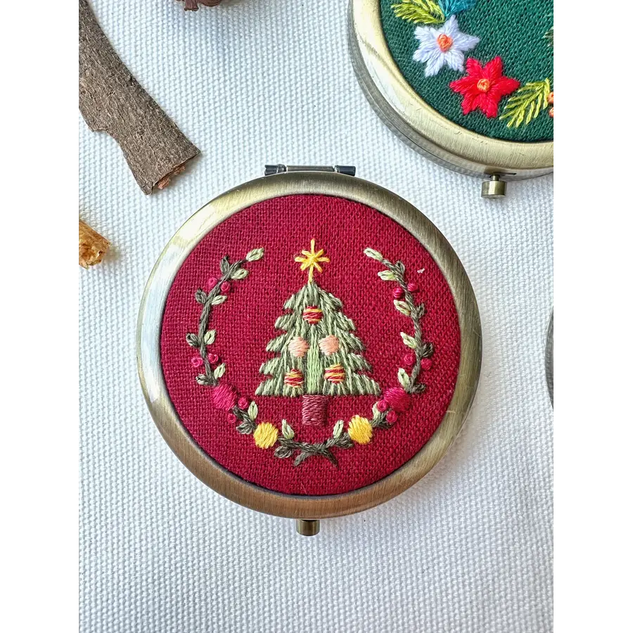 Floral Embroidered Compact Mirror