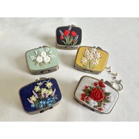 Floral Embroidered Rectangle Mini Jewelry Box with Mirror