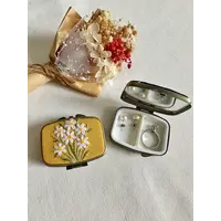 Floral Embroidered Rectangle Mini Jewelry Box with Mirror