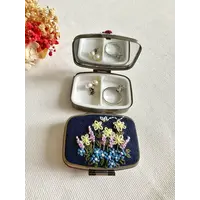 Floral Embroidered Rectangle Mini Jewelry Box with Mirror