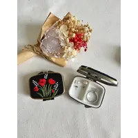 Floral Embroidered Rectangle Mini Jewelry Box with Mirror