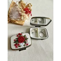 Floral Embroidered Rectangle Mini Jewelry Box with Mirror