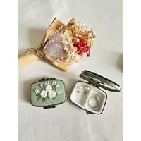 Floral Embroidered Rectangle Mini Jewelry Box with Mirror