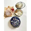 Quince Fables Floral Embroidered Round Jewelry Box with Mirror