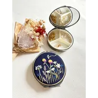 Floral Embroidered Round Jewelry Box with Mirror