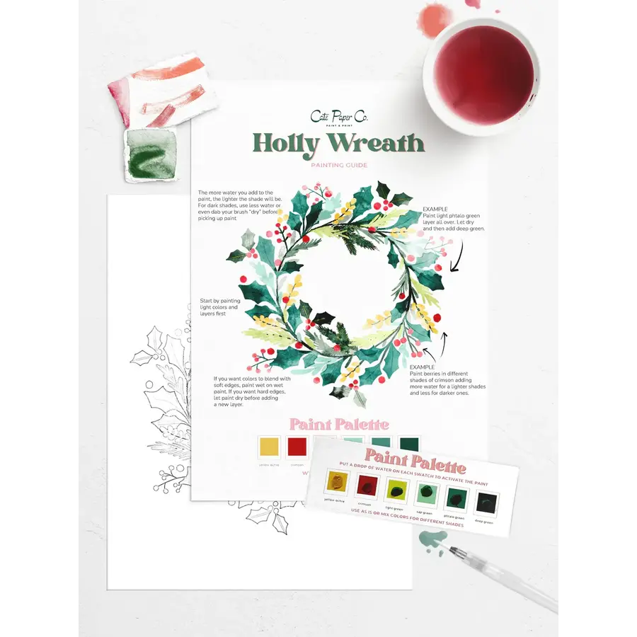 Holly Wreath Watercolor Painting Kit