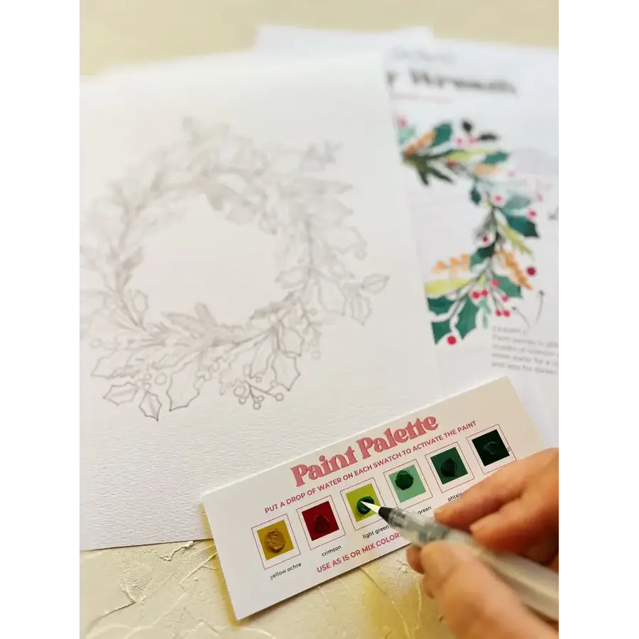Holly Wreath Watercolor Painting Kit