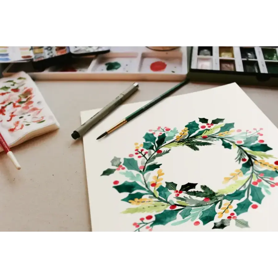 Holly Wreath Watercolor Painting Kit