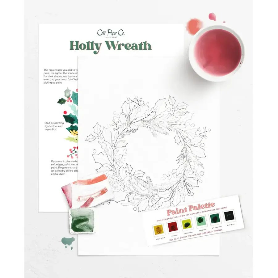 Holly Wreath Watercolor Painting Kit