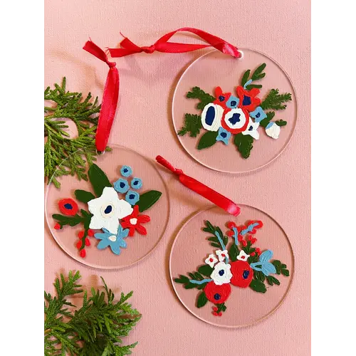  Cate Paper Co. Painted Holiday Floral Ornaments Paint-By-Number Kit 