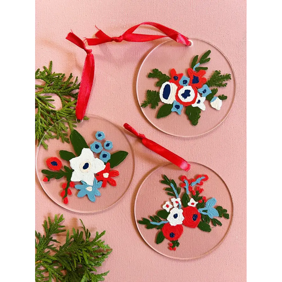Painted Holiday Floral Ornaments Paint-By-Number Kit