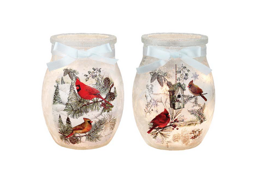  Stony Creek Winter Cardinals Pre-Lit Small Jar 